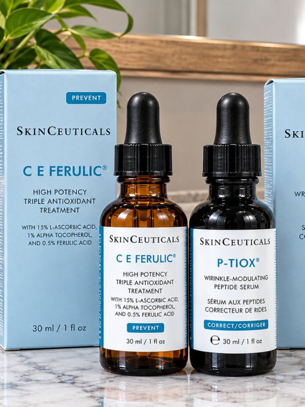 SkinCeuticals C E Ferulic, P-TIOX serum, Vitamin C serum, peptide serum, 2 Pack